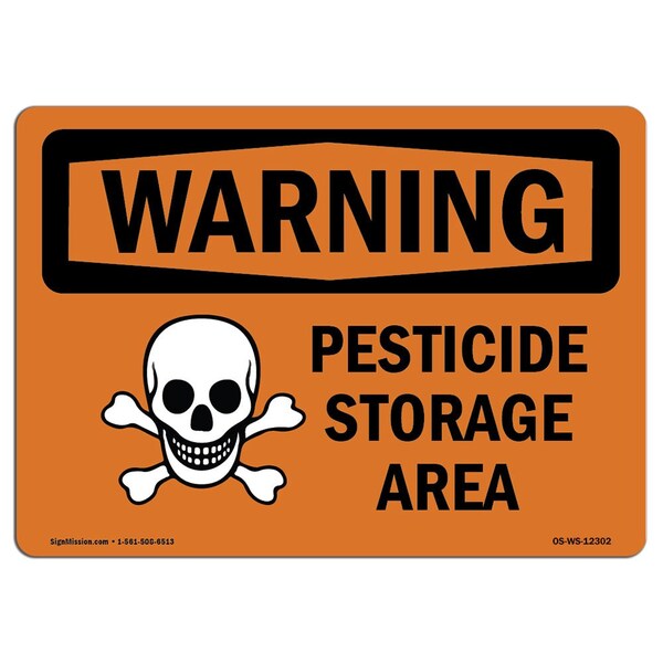 Safety Sign, OSHA WARNING, 7" Height, Aluminum, Pesticide Storage Area, Landscape